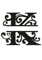 Obraz premium Split Letter Monograms Swirls A-Z SVG, Split Monogram Alphabet Letters Vector, Wall art decor, Character SVG, Word SVG, Name SVG, Last Name SVG, DIY, Cut File for Cricut, Silhouette, PNG, JPG, PDF