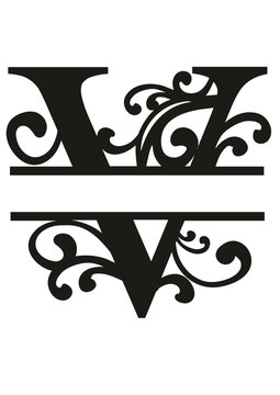 Split Letter Monograms Swirls A-Z SVG, Split Monogram Alphabet Letters Vector, Wall art decor, Character SVG, Word SVG, Name SVG, Last Name SVG, DIY, Cut File for Cricut, Silhouette, PNG, JPG, PDF
