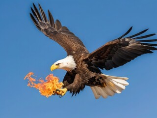Fototapeta premium american bald eagle with fire flight