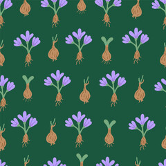 Children Flower Pattern. Spring Flowers and Bulbs Seamless Pattern