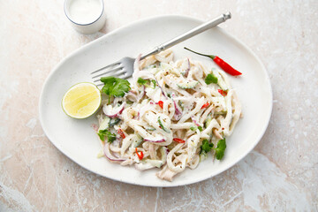 Squid salad with chili and cilantro