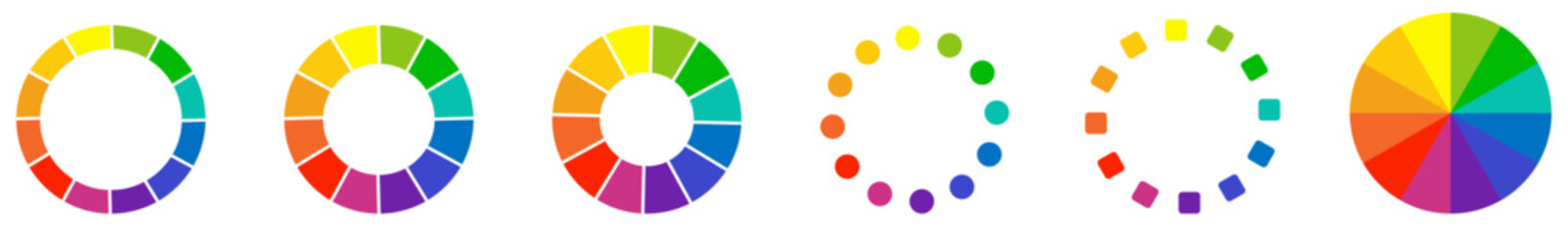 Obraz premium Colorful circular infographic elements set in gradient ring and radial pie chart styles for data visualization and design use. Vibrant circular chart design for data reports. Vector illustration 