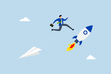 Change to better company, aspiring entrepreneur leaps from vintage origami plane to ascending rocket. 