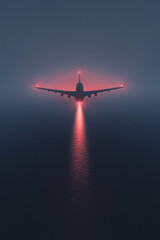 Matte black plane showcasing a winding glass helix, tinted with neon reds and deep ocean blues,