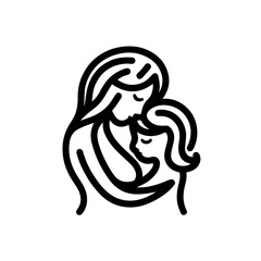 Naklejka premium Mother Holding Baby Vector Illustration in Black and White Silhouette Style