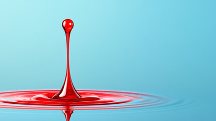 Melting, droplet-like glass forms merging vivid cherry red at the top into a calm, medium blue near