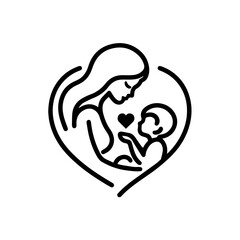 Fototapeta premium Mother Holding Baby Vector Illustration in Black and White Silhouette Style