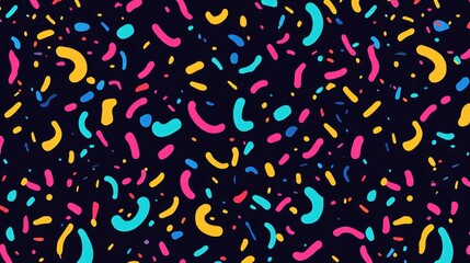 Naklejka premium Colorful abstract pattern with playful shapes in vibrant shades on a dark background.