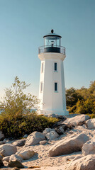 Sunny Day at Beachside Lighthouse with Nautical Decor  