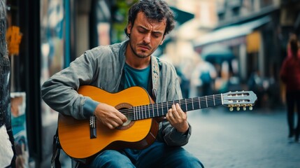 Obraz premium Street Musician Playing Guitar