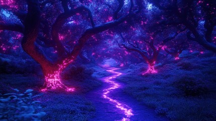 Fototapeta premium Enchanted forest path at night