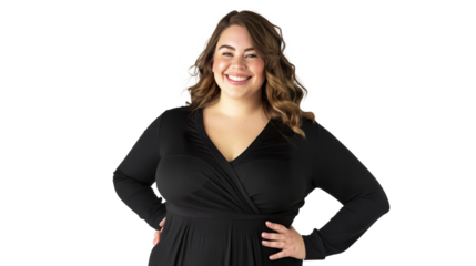 A Front View of a Smiling Woman with Her Hand on Her on Transparent Background, PNG