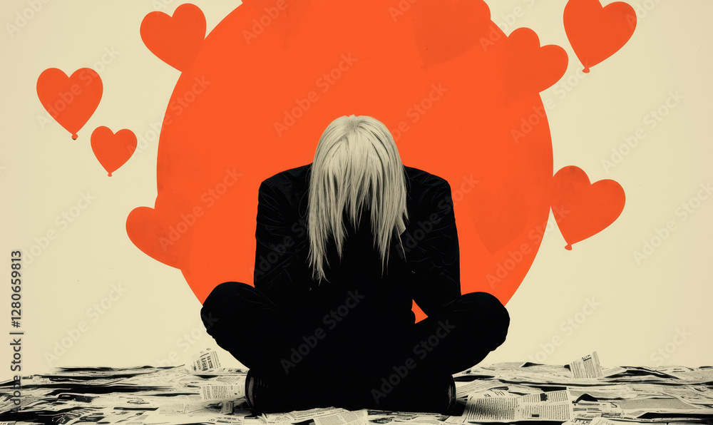 Poster exploring the depths of heartbreak: an abstract reflection on loneliness and vulnerability through s