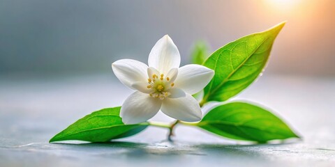 Obraz premium A single jasmine blossom, pristine and elegant. Minimalist photography, spring's gentle fragrance.