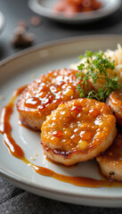 Close-up of hotteok with caramelized sugar on plate, culinary delight