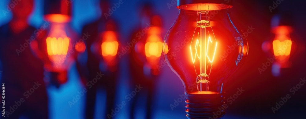Aufkleber a close-up of illuminated red light bulbs surrounded by shadows, creating a dramatic and moody atmos