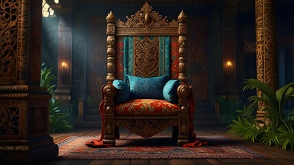 Ornate Royal Throne in Luxurious Setting