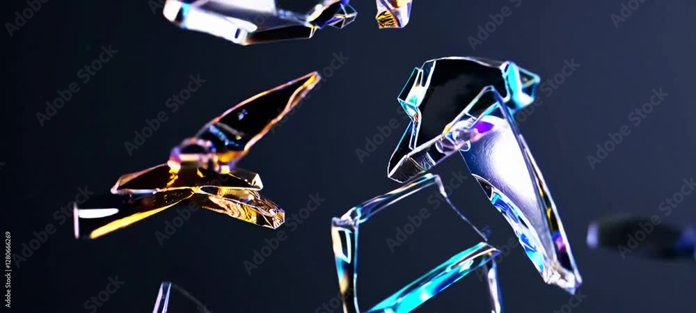 Poster dynamic colorful shards in fluid motion against dark background