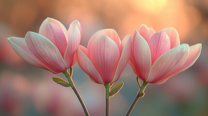 Fototapeta premium Delicate pink magnolias in soft sunset light