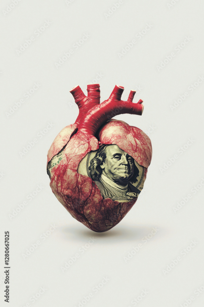 Poster exploring the intersection of emotion and finance: a thought-provoking visual representation of soci