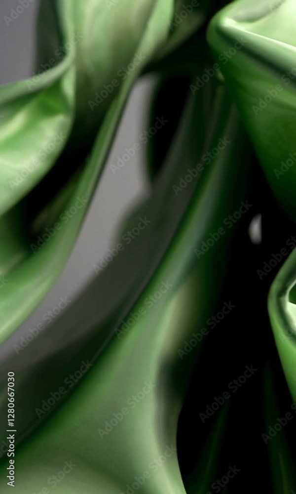 Poster flowing green fabric waves in dynamic motion captured in high definition closeup