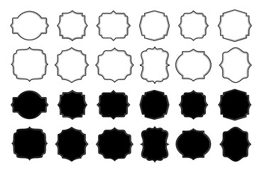 Decoration vintage frames. Retro outline simple ornamental borders set. Advertising old square blank badges isolated on white background. Vector illustration.

