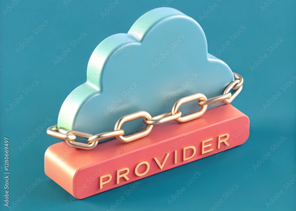 Poster a stylized depiction of a cloud with a chain, symbolizing cloud service providers and security in di
