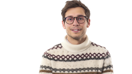 A Man with Glasses and a Sweater Posed on Transparent Background, PNG