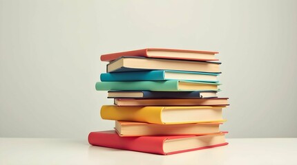 Reading is Funny Day, A neat stack of colorful books with varying spine colors, arranged against a plain background, suggesting knowledge and reading