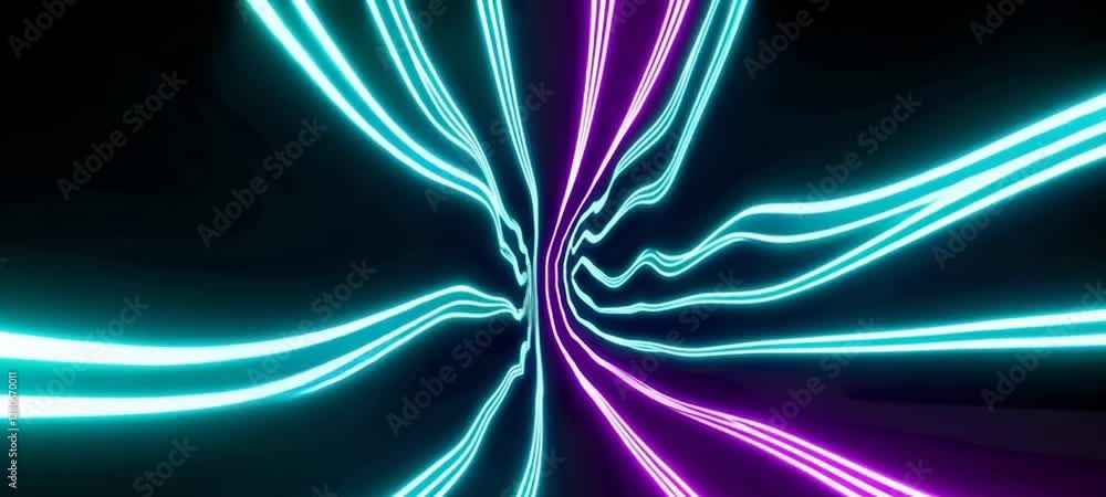 Poster dynamic neon light trails creating hypnotic patterns in vivid motion