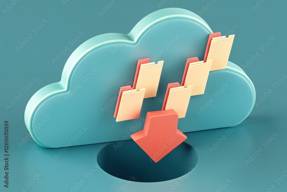 Aufkleber a stylized cloud icon with folders and a downward arrow, symbolizing data storage and downloading in