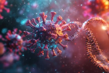 Fototapeta premium Detailed depiction of a virus structure under microscopic visualization