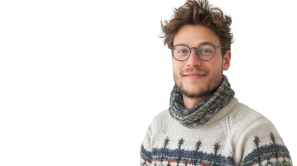 A Man with Glasses and a Sweater Standing on Transparent Background, PNG