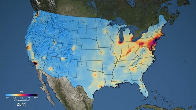Animation of NO2 nitrogen dioxide gas moved North America . Elements of this image furnished by NASA