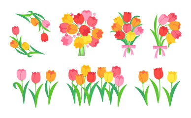 Clip art set of colorful tulips