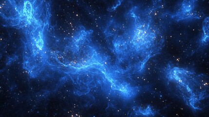 Fototapeta premium A mesmerizing cosmic scene featuring vibrant blue nebulae and twinkling stars against a dark backdrop.