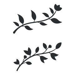 hand drawn leaf sketch, simple doodle tree and branches, elegant silhouette vector illustration, abstract nature design on white background