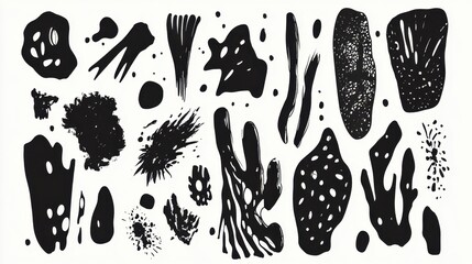 A diverse collection of abstract black shapes and forms, showcasing creativity and artistic expression.