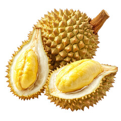 Obraz premium Fresh Whole and Halved Durian Fruit 