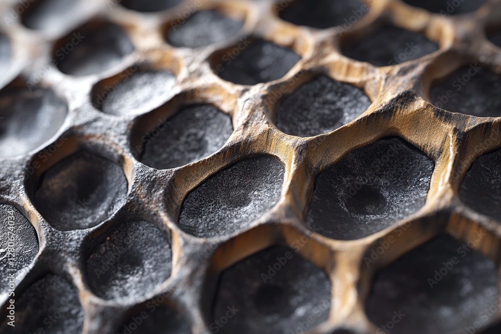 Aufkleber closeup abstract textured metallic honeycomb pattern in black and gold for design and background use