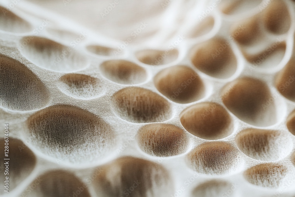 Aufkleber close up abstract texture of beige porous surface with rounded indentations and soft lighting