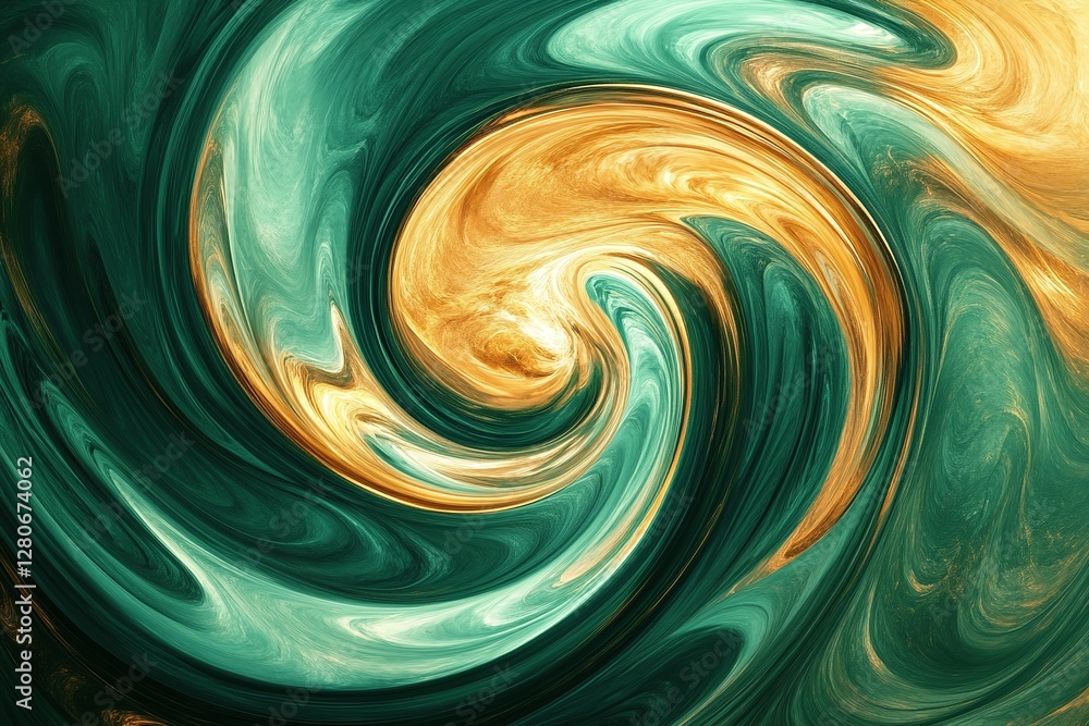 Poster abstract swirling green and gold pattern with fluid art textures and dynamic motion effect