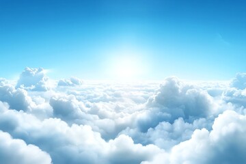 Fototapeta premium Bright Blue Sky with Sunlight and Fluffy White Clouds in a Peaceful and Serene Atmosphere