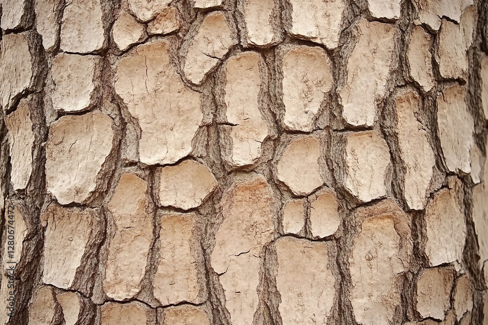 Poster close up of tree bark texture with peeling beige and brown patterns for natural background design