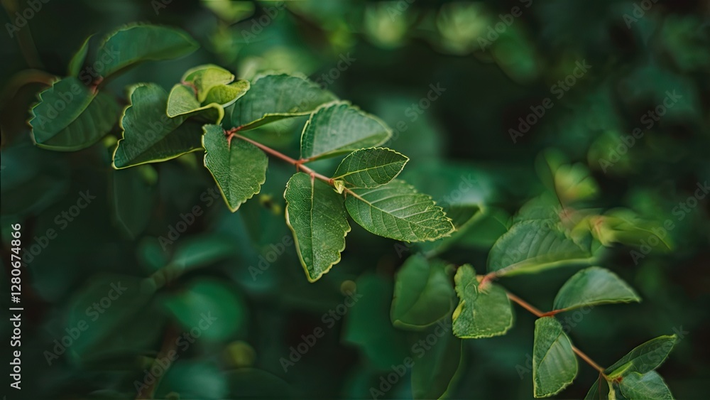 Poster macro shot of vibrant green leaves displaying rich textures and a blurred dark green background crea