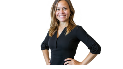 A Smiling Woman with Her Hand on Her Hip Posed on Transparent Background, PNG