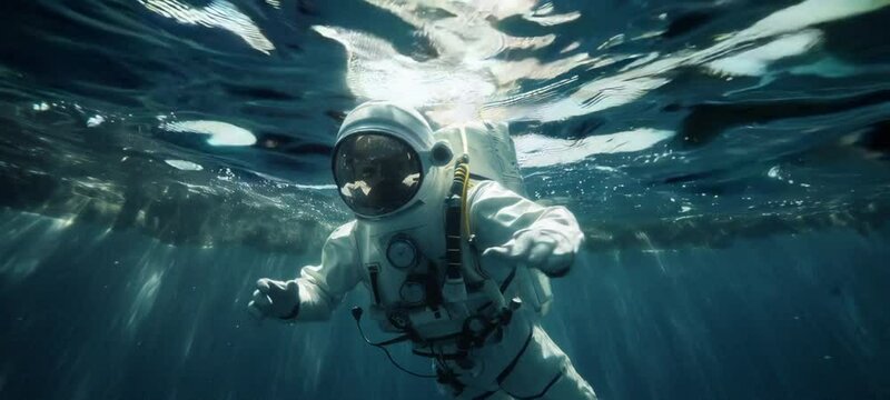 Astronaut descends gracefully underwater in zerogravity simulation