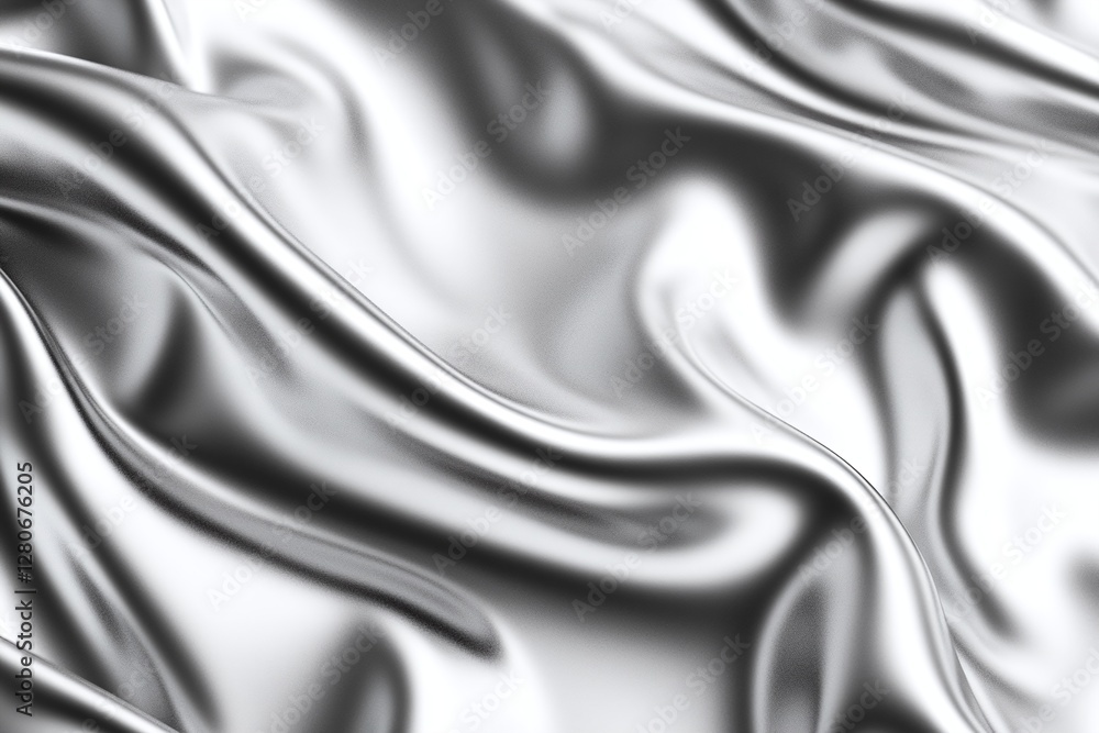 Poster smooth shiny silver silk fabric draped with elegant waves and glossy texture for backdrops or design