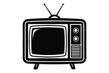 Retro vintage TV with antenna silhouette vector illustration on white background