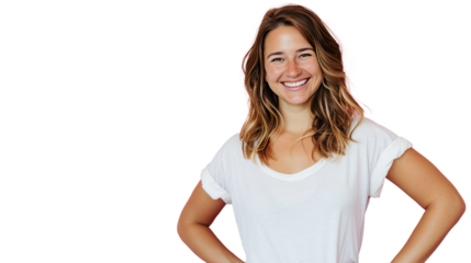 A Smiling Woman with Her Hand on Her Hip Posed on Transparent Background, PNG